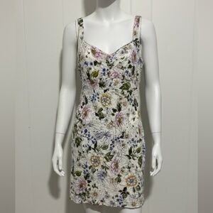 Denver Hayes Floral Midi Dress - White, Purple, Green, Blue